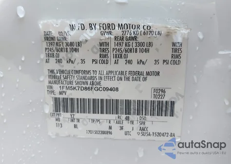 2015 Ford Explorer Xlt z USA, uszkodzony, nr VIN 1FM5K7D86FGC09408